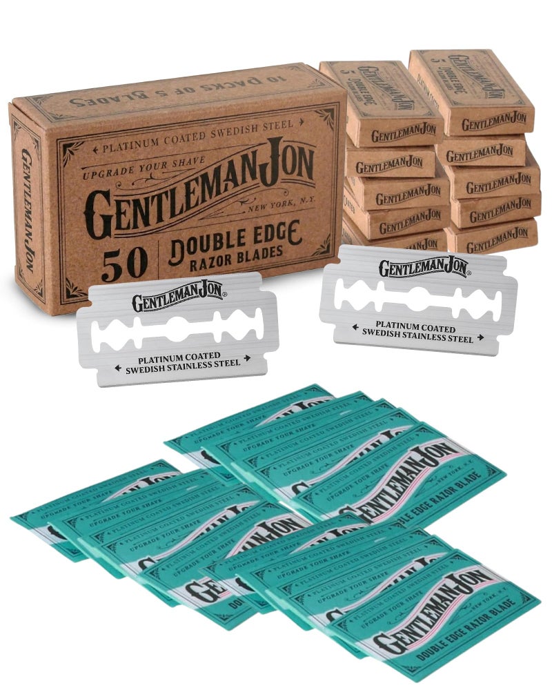 Gentleman Jon 50-Pack Platinum Double Edge Razor Blades - Premium Swedish Stainless Steel Safety Razor Blades - Platinum Coated Blade For Smooth and Comfortable Shaves - Fits Most Men's Safety Razors - Image 1